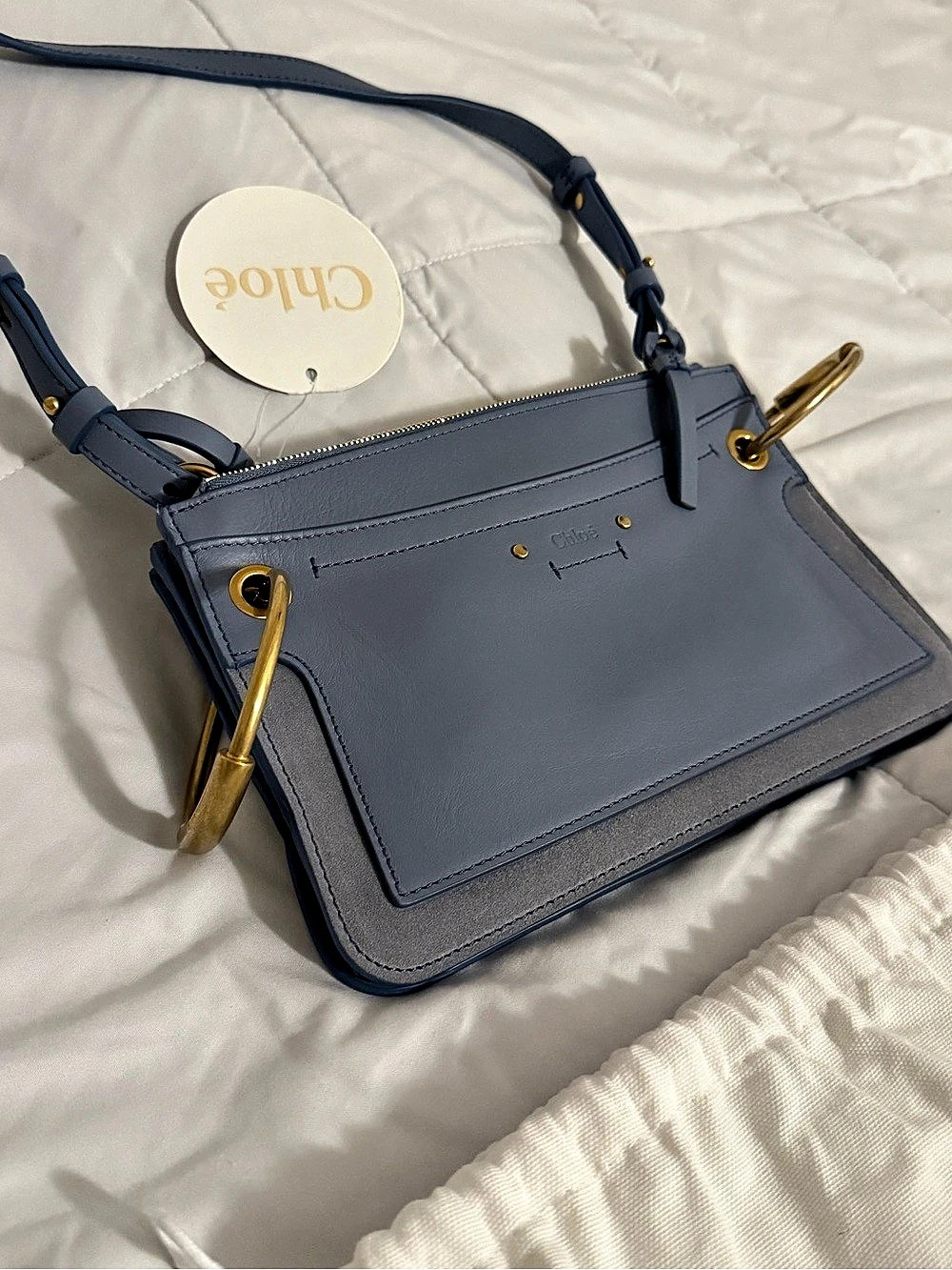 Chloé Roy Small Double Gusset Shoulder Bag Blue Crossbody
